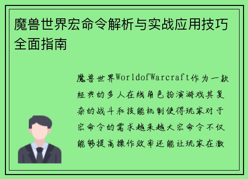 魔兽世界宏命令解析与实战应用技巧全面指南